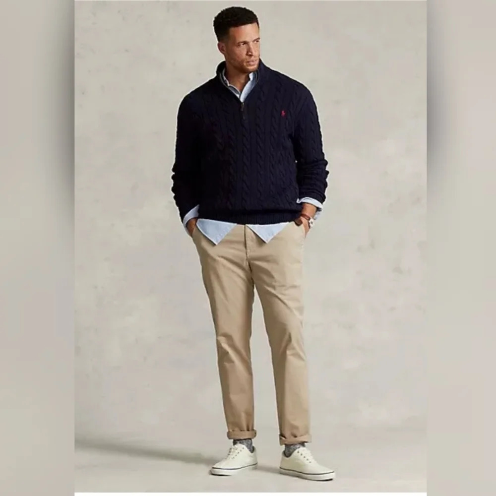 POLO Ralph Lauren Men's Blue 100% Cotton Cable Knit Quarter Zip Sweater Size XLT - Picture 2 of 11